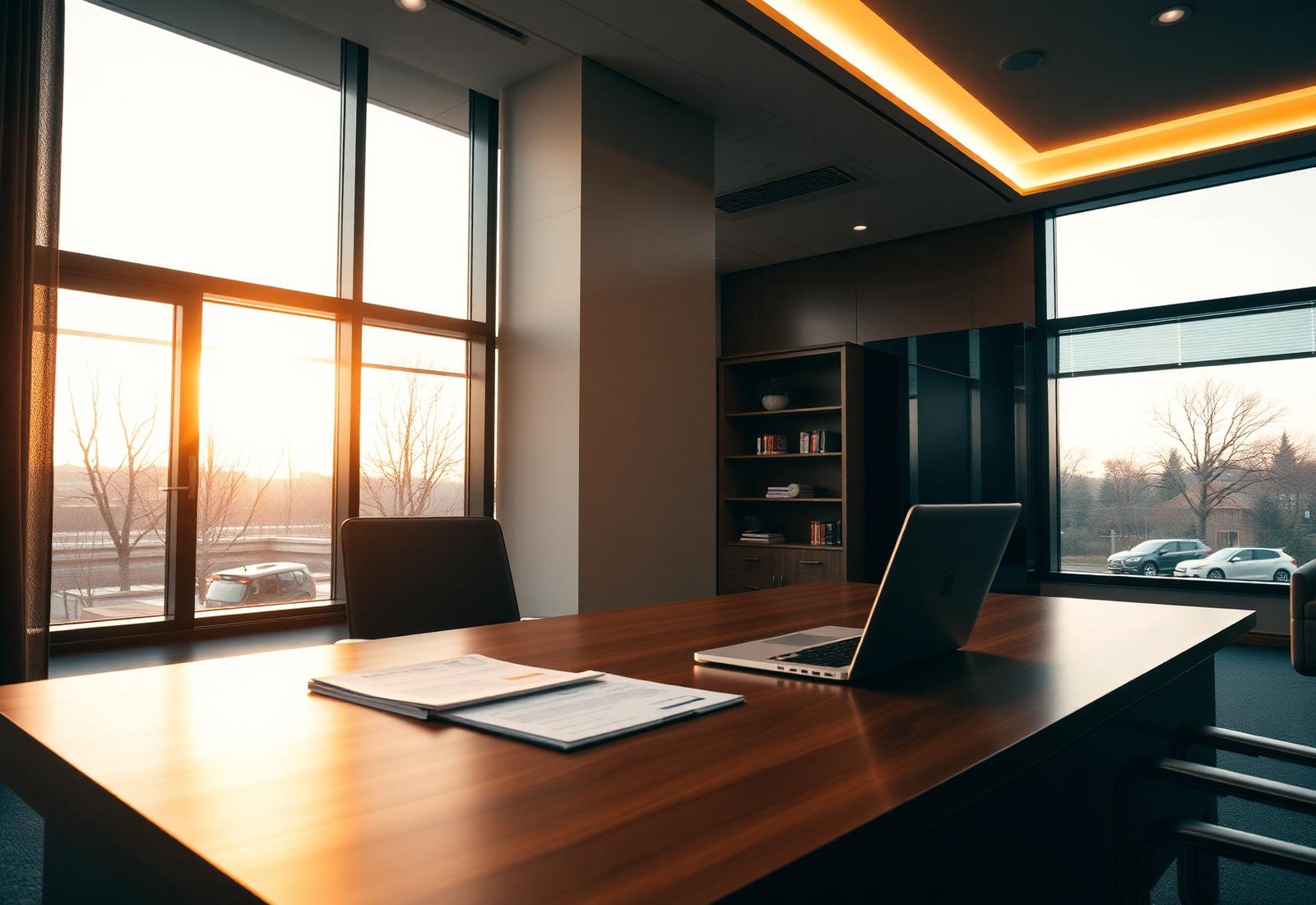 Modern accounting office at dusk